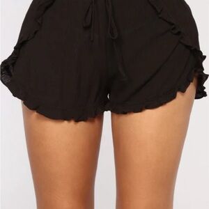 Fashion Nova My Spring Fling Ruffle Shorts Black Drawstring Flower Small